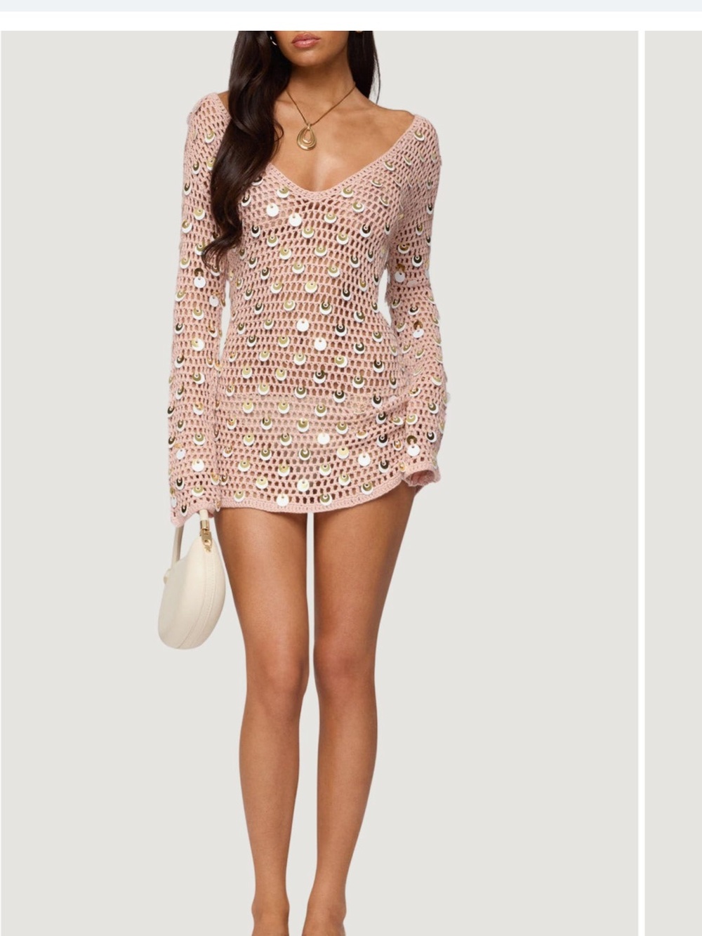 Edikted Pink Sequin Crochet Beach Cover-Up Sweater NEVER WORN